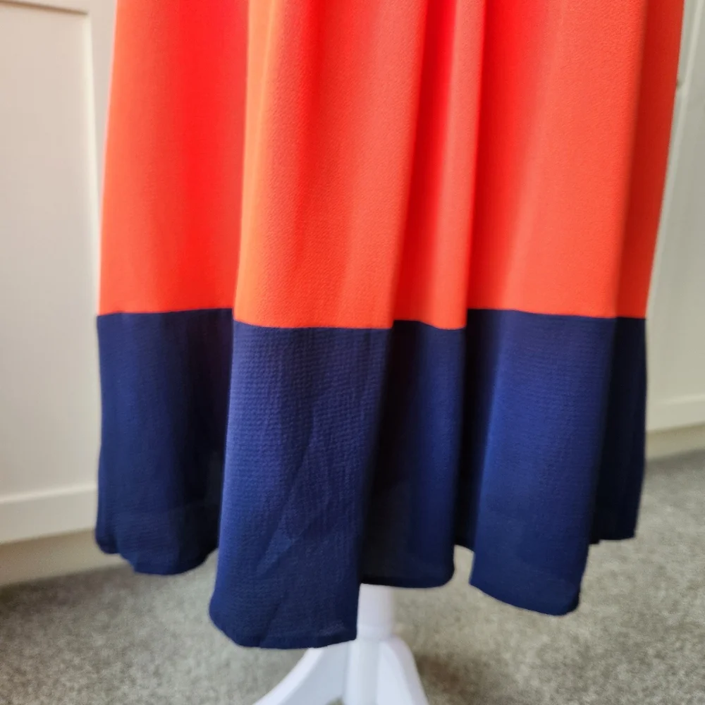 Umgee The Virginia Shift Dress Pleated Sleeveless Orange Navy Blue New Large - Picture 9 of 15